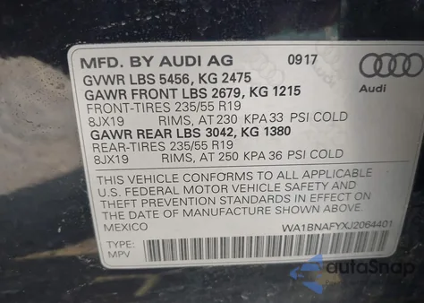 2018 Audi Q5 2.0T Premium/2.0T Tech Premium from USA, damaged, VIN WA1BNAFYXJ2064401